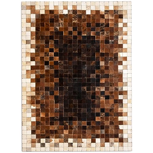 FOTA 100% Genuine Leather Cowhide Patchwork Area Rug Cow Skin Soft Hair Suede Carpet Throw Real Natural Pattern Cowhides Rustic Barn House Decor Western Southern Boho (Black Center Mix, 4' x 3')