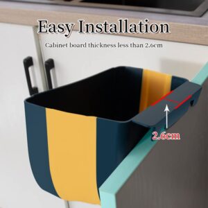 Small Hanging Trash Can Plastic Foldable Garbage Can Collapsible Kitchen Waste Bin with Three Rolls of Garbage Bags for Kitchen/Cabinet/Bedroom/Bathroom,3L(Blue)