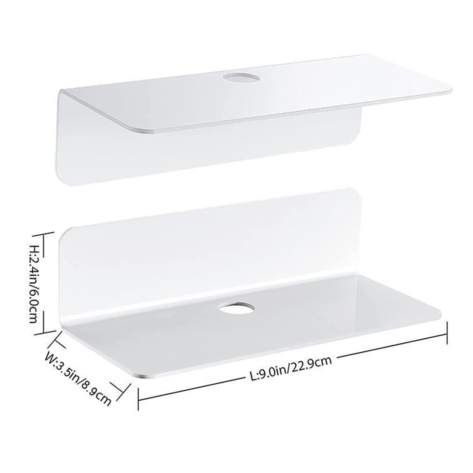 4 Pcs Acrylic Floating Shelves, Small Shelf for Wall No Nails Self Adhesive Shelves Bedroom Display Floating Shelves for Photo, Alarm Clock, Plant - White Shelves