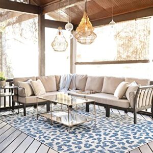 Rugs.com Outdoor Safari Collection Rug – 4' x 6' Blue Flatweave Rug Perfect for Entryways, Kitchens, Breakfast Nooks, Accent Pieces