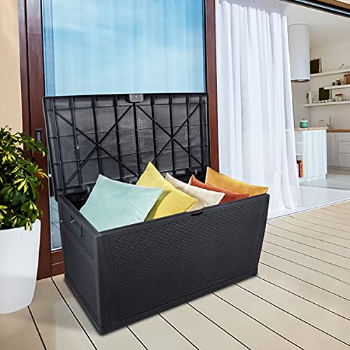 NALLBEIRRAA Outdoor Storage Box, Large Wood Deck Storage Box Bench Indoor/Outdoor Storage Bin Container for Patio Cushions, Outdoor Furniture, Garden Tools (Brown27)