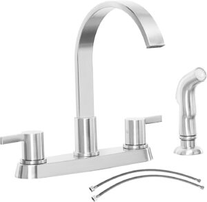 kitchen faucet with sprayer, brushed nickel stainless steel kitchen sink faucet with side sprayer, 3 hole or 4 hole faucet for kitchen rv laundry utility sink