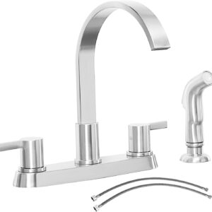 Kitchen Faucet with Sprayer, Brushed Nickel Stainless Steel Kitchen Sink Faucet with Side Sprayer, 3 Hole or 4 Hole Faucet for Kitchen RV Laundry Utility Sink