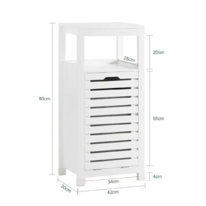 Haotian Bathroom Laundry Basket Laundry Cabinet Bathroom Cabinet Storage Cabinet with Slatted Door, White, BZR67-W