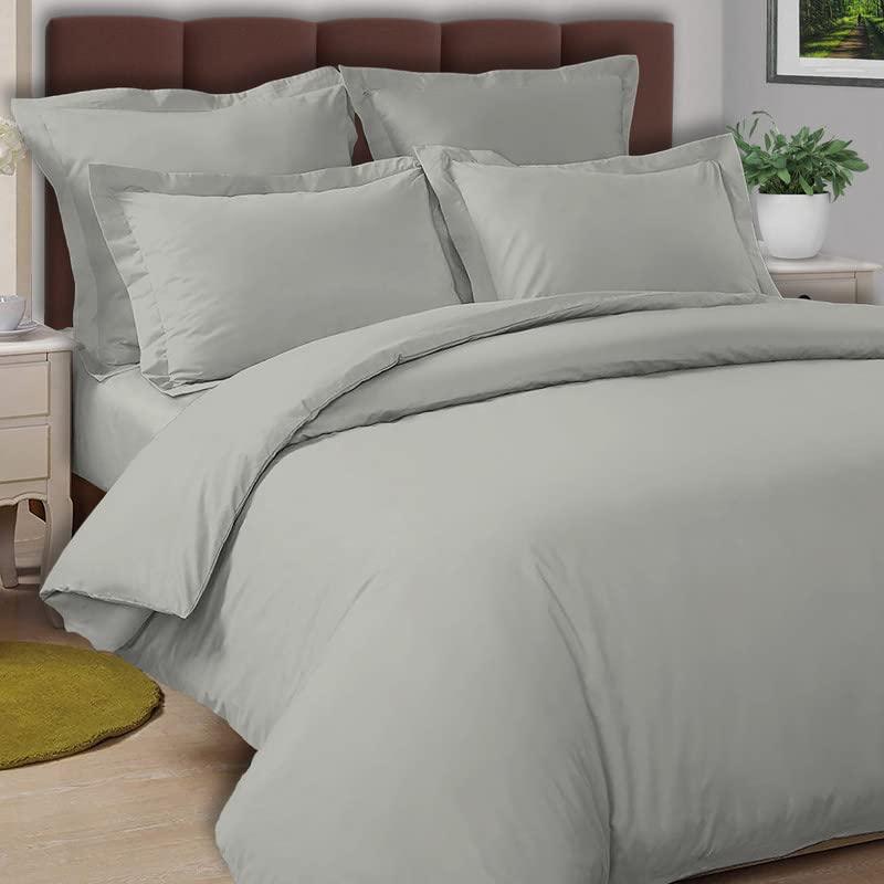 Pizuna Percale Cotton King Duvet Cover Set, 100% Long Staple Cotton Crisp Percale Weave with Button Closure (Combed Silver Cotton Duvet Cover King)