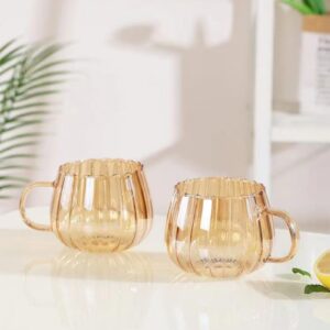 RYUHYF Mug Cup, Glass Cup,Coffee Cup,Tea Cup,Juice Cup, Petal Cup,350ml,Set of 1（Amber）