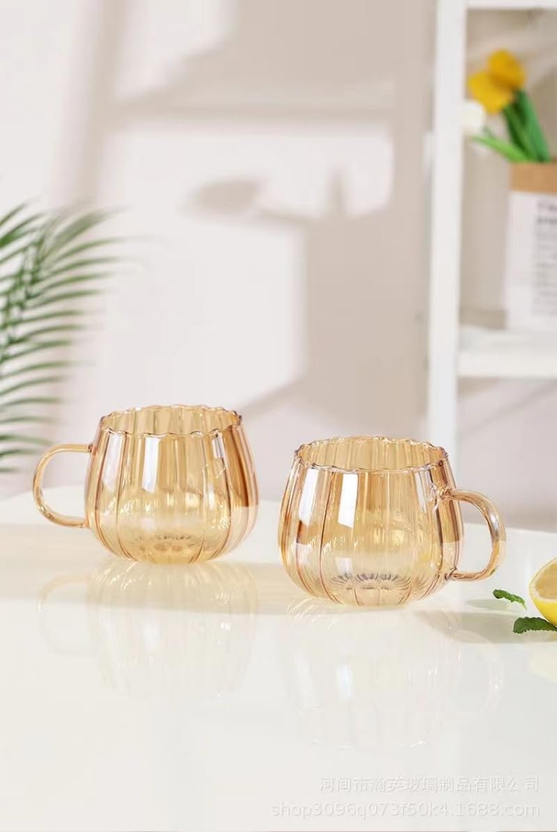 RYUHYF Mug Cup, Glass Cup,Coffee Cup,Tea Cup,Juice Cup, Petal Cup,350ml,Set of 1（Amber）