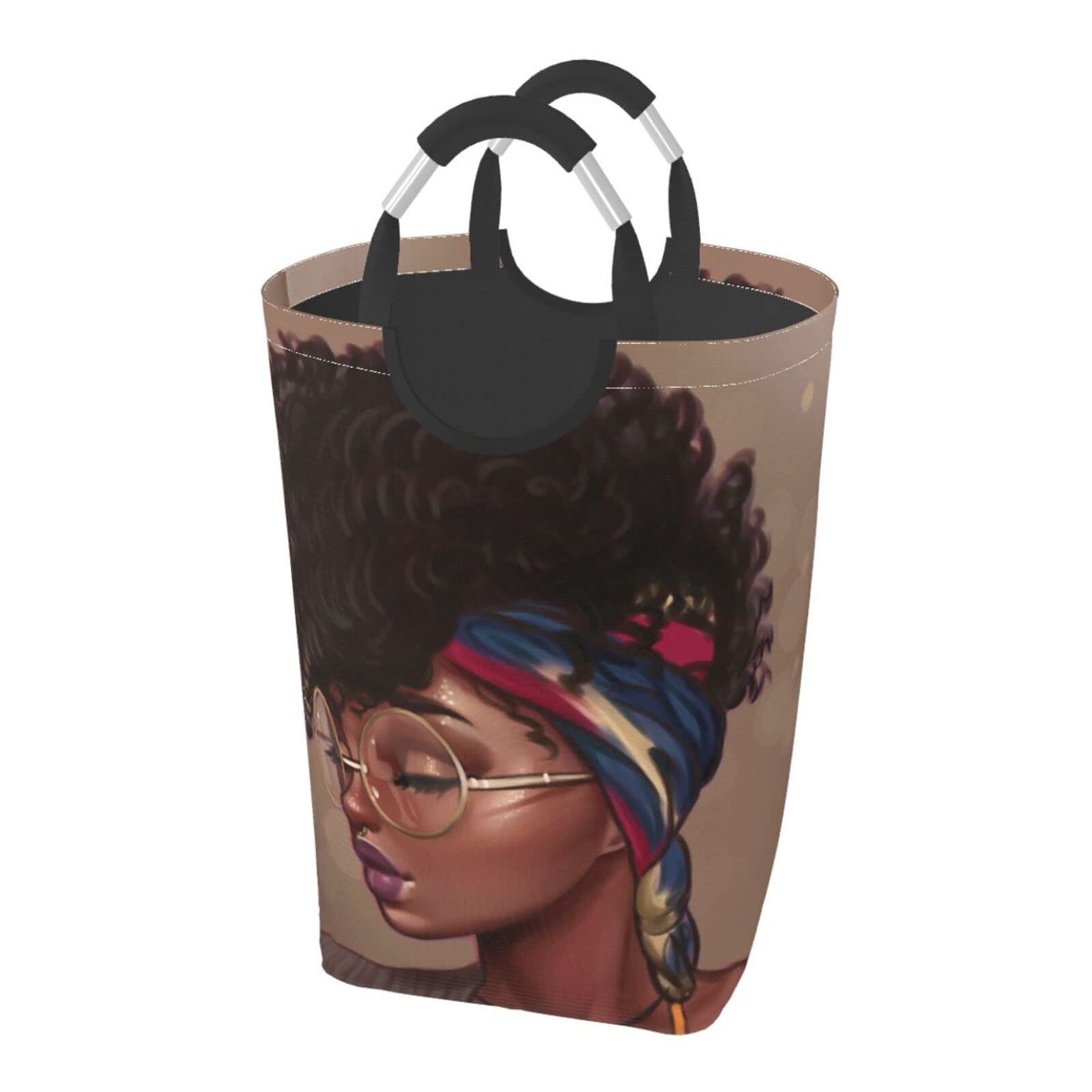 Duduho Black Woman Laundry Basket with Handles African American Girl Laundry Hamper Toys Storage Organizer Foldable Bucket Washing Bin Dirty Clothes Bag for Home Bathroom Bedroom Dorm