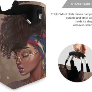 Duduho Black Woman Laundry Basket with Handles African American Girl Laundry Hamper Toys Storage Organizer Foldable Bucket Washing Bin Dirty Clothes Bag for Home Bathroom Bedroom Dorm