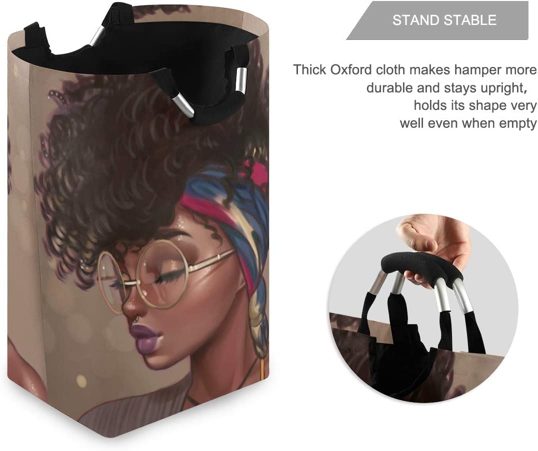 Duduho Black Woman Laundry Basket with Handles African American Girl Laundry Hamper Toys Storage Organizer Foldable Bucket Washing Bin Dirty Clothes Bag for Home Bathroom Bedroom Dorm