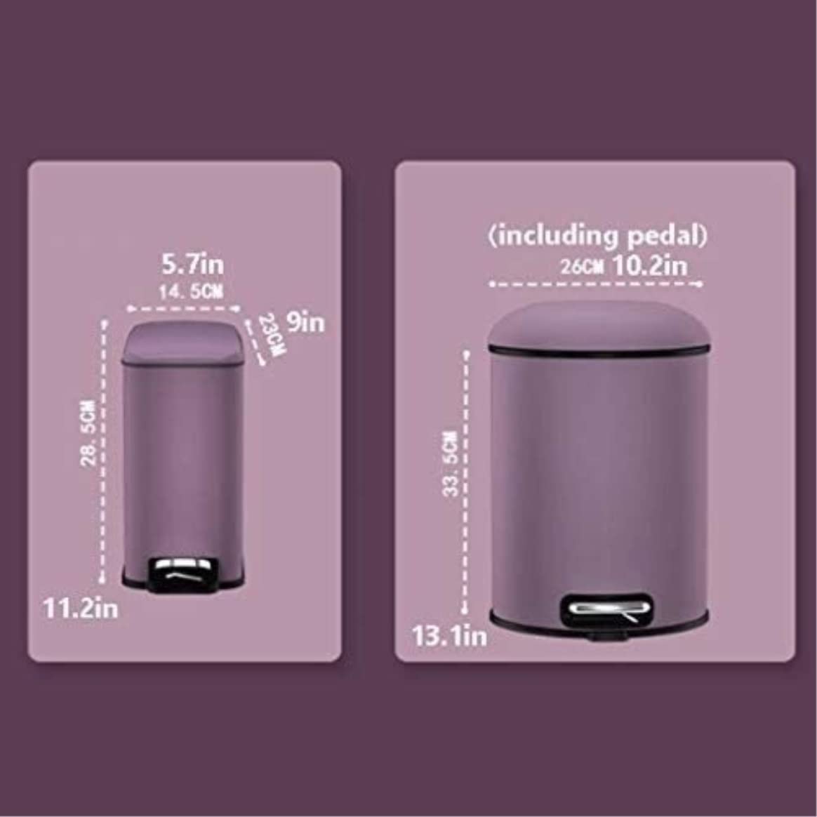 Trash Bin Trash Can Wastebasket Stainless Steel Garbage Can for Bedroom Foot-Operated Purple Trash Can with Lid Paper Basket Garbage Can Waste Bin (Color : Purple, Size : 26 * 33.5cm)