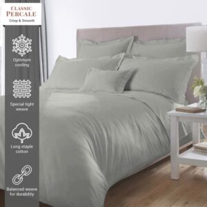 Pizuna Percale Cotton King Duvet Cover Set, 100% Long Staple Cotton Crisp Percale Weave with Button Closure (Combed Silver Cotton Duvet Cover King)