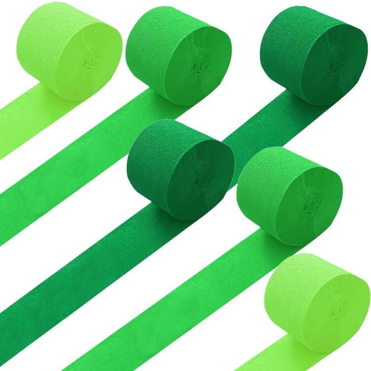 BRZIKWT Crepe Paper Streamers 6 Rolls Beautiful Green Streamers-Party Streamers Rolls in 3 Colour for Wedding Birthday Other Decorations 4.5cmx25m (1.8 Inch x 82 Ft/Roll)