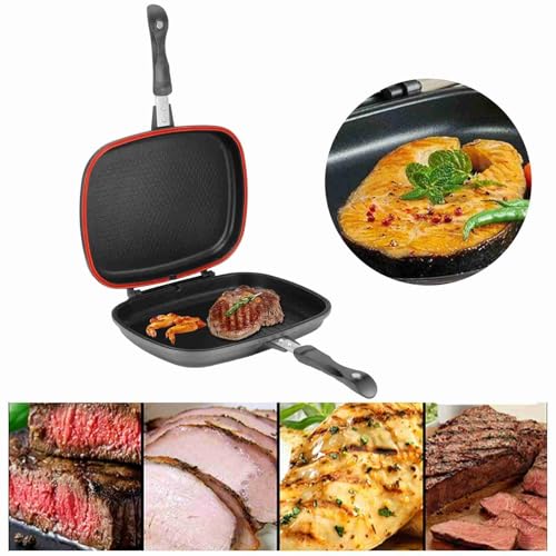 Grill Pan Frying Double Side Portable AntiBurn Handle Kitchen Supplies Grill Pot 32cm 12.6in