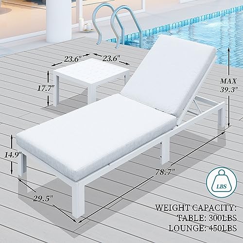 NICESOUL High-End Aluminium Outdoor Chaise Lounge Chair with Side Table, 4" Thick Cushion Anti-Rust Heavy Duty Frame Patio Lounger Recliner Chairs Sunbathing Daybed for Pool Poolside Backyard Lawn