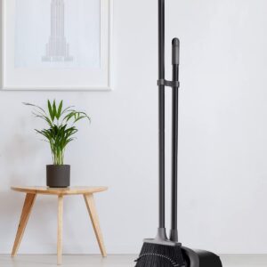 Upgrade Broom and Dustpan Set for Home, 52'' Long Handle, Standing Dustpan and Broom for Kitchen Office Lobby Floor