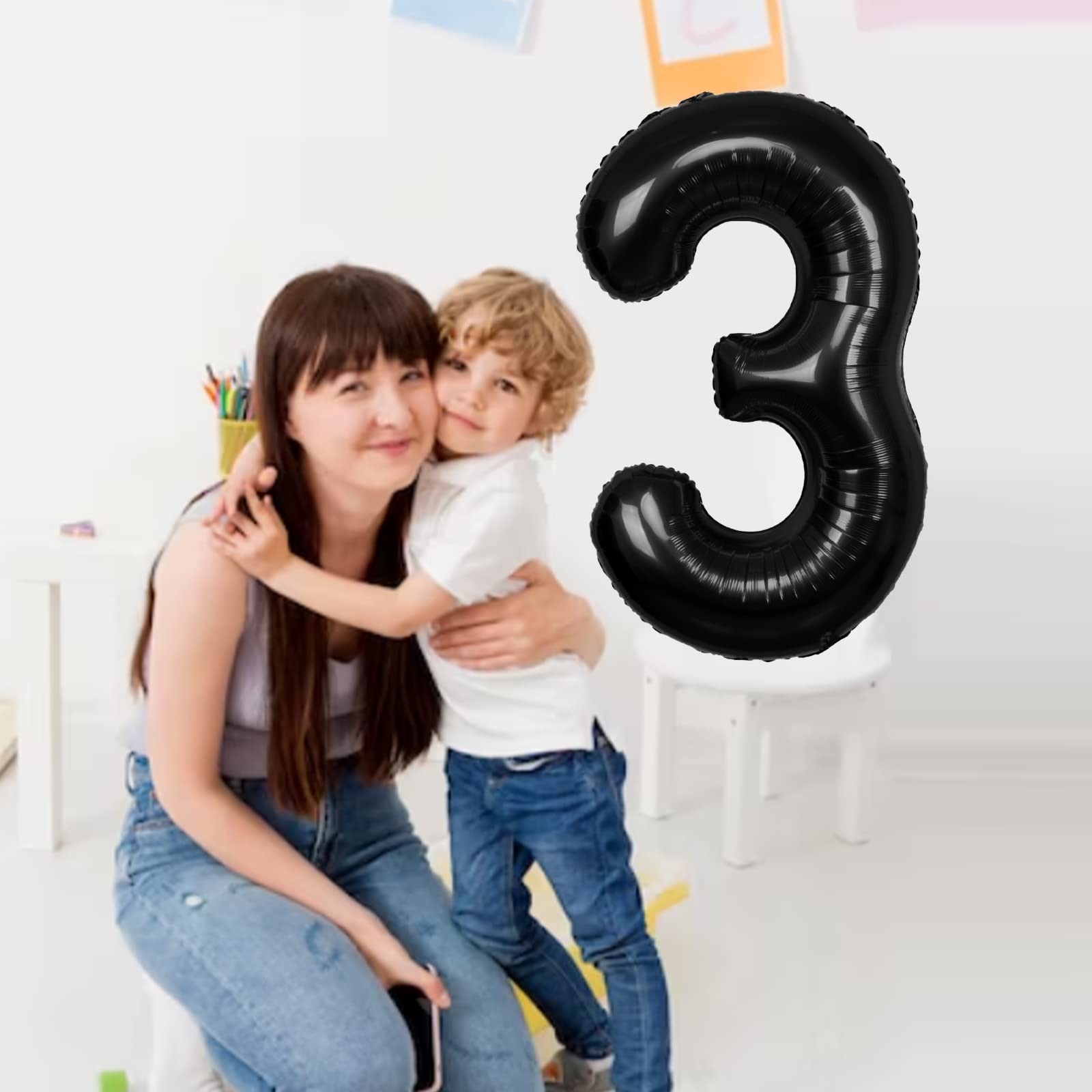 40 Inch Black Number 3 Balloon Extra Big Size Jumbo Mylar Foil Helium Balloons 3 for Birthday Party Celebration Decorations Graduations 3rd Anniversary Baby Shower Supplies Engagement