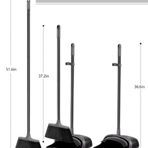 Upgrade Broom and Dustpan Set for Home, 52'' Long Handle, Standing Dustpan and Broom for Kitchen Office Lobby Floor