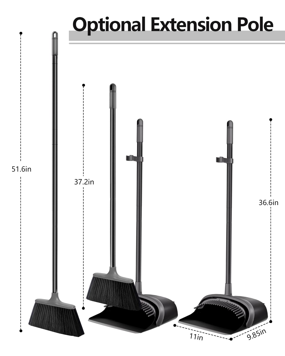 Upgrade Broom and Dustpan Set for Home, 52'' Long Handle, Standing Dustpan and Broom for Kitchen Office Lobby Floor