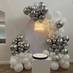 Kelfara Silver Balloons 60Pcs 12 inch Metallic Silver Confetti Chrome Silver Latex Balloons for Birthday Party Bridal Shower Wedding Engagement Anniversary Prom Decorations with Silver Ribbon