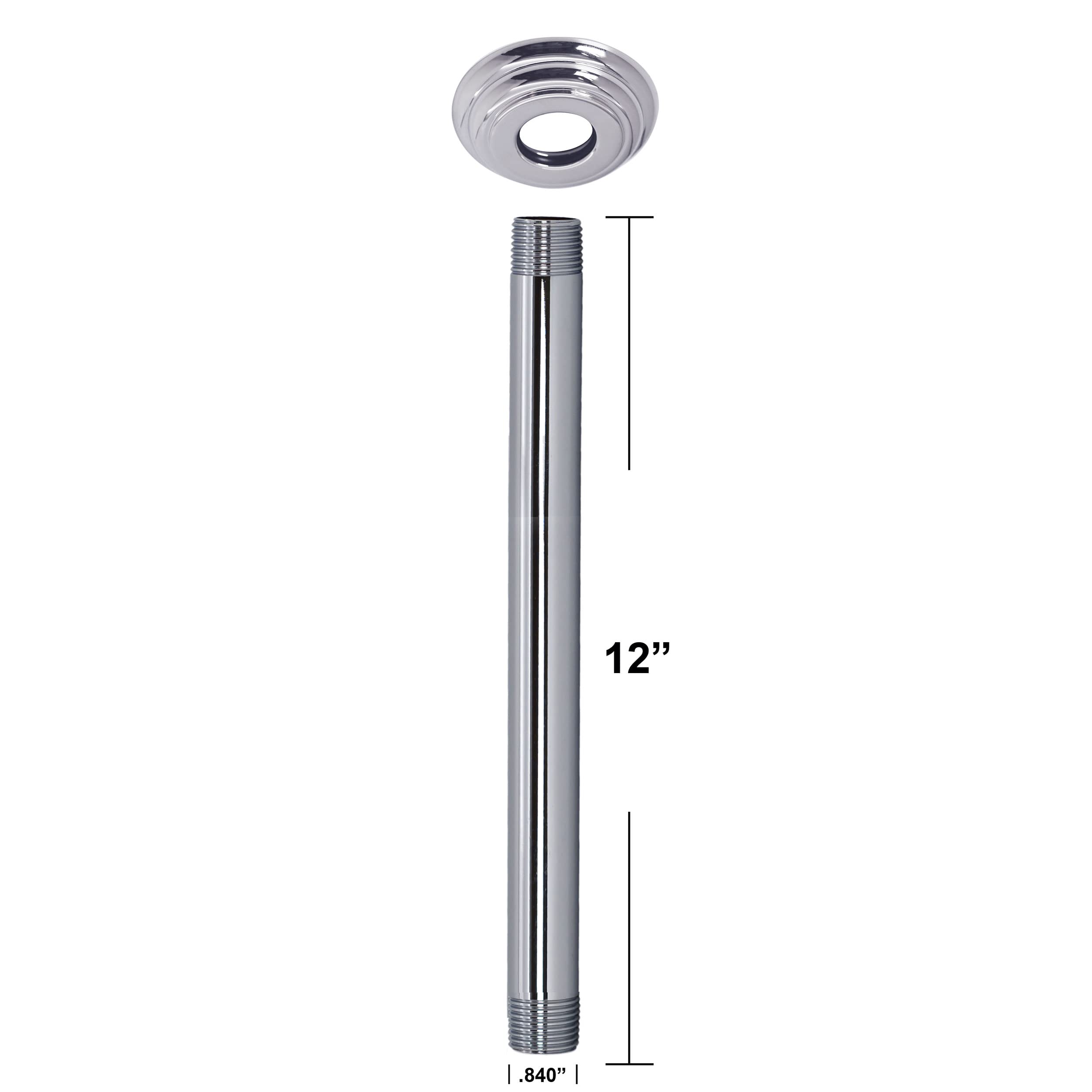 Westbrass A3612A-26 1/2" IPS x 12" Round Ceiling Mount Shower Arm with Flange, Polished Chrome