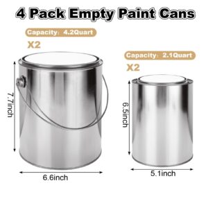 Acrux7 4 Pack Empty Paint Cans with Lids, 1 Gallon Paint Can with Lids & Handles (2) + 2 Quart Paint Can with Lids (2), Metal Unlined Paint Bucket, Paint Pails Containers for Painting, DIY Crafts