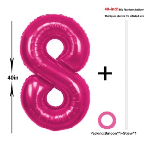 40 Inch Hot Pink Number 8 Balloon Extra Big Size Jumbo Mylar Foil Helium Balloons 8 for Birthday Party Celebration Decorations Graduations 8th Anniversary Baby Shower Supplies Engagement