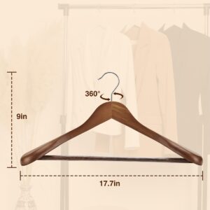 SMARTOR Suit Hangers for Men, 8 Pack - Wide Shoulder Wooden Suit Hangers with Non Slip Pants Holder, Wide Hangers for Suit, Coat, Jacket, Gown, Heavy Duty Wood Suit Hanger - Walnut