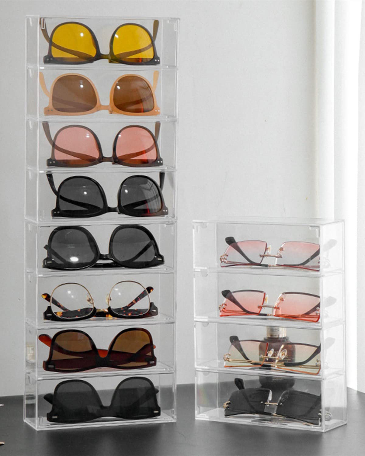 4 Drawers Acrylic Stackable Sunglasses Organizer, Clear Glasses Case Storage Organizer, Dust Proof & Waterproof Acrylic Drawers Sunglasses Storage Organizer for Dresser, Bedroom, Desk