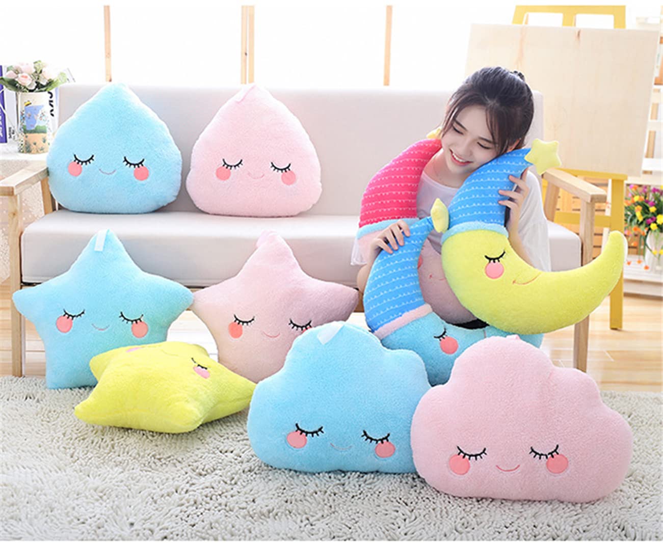 Zuwxeu Cloud Pillows Cute Home Plush Pillow Star & Moon Pillow Car Head Pillow Cushion Plush Decorative Pillows