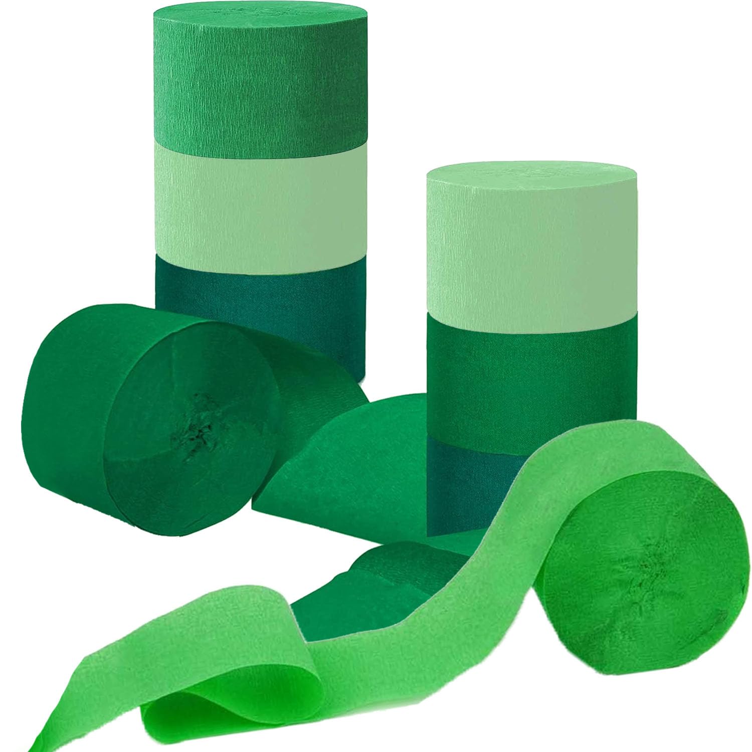 BRZIKWT Crepe Paper Streamers 6 Rolls Beautiful Green Streamers-Party Streamers Rolls in 3 Colour for Wedding Birthday Other Decorations 4.5cmx25m (1.8 Inch x 82 Ft/Roll)