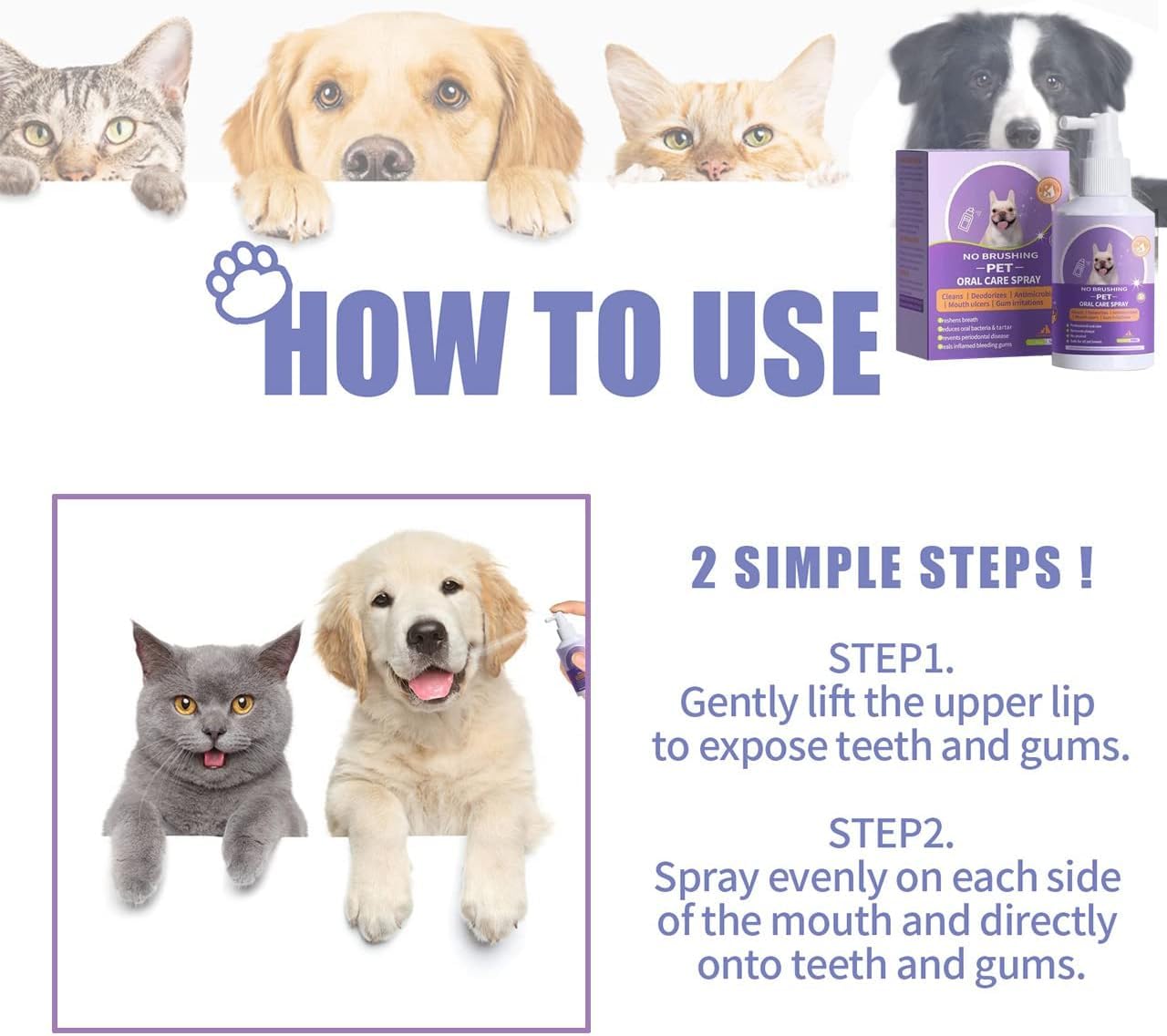 Nchampionba Petry Oral Spray for Dogs, Pet Oral Spray to Clean Dogs & Cats' Teeth, Petry Teeth Cleaning Spray Healthpety Oral Spray for Dog, Pet Breath Freshener Oral Spray. (50ML, 2PCS)