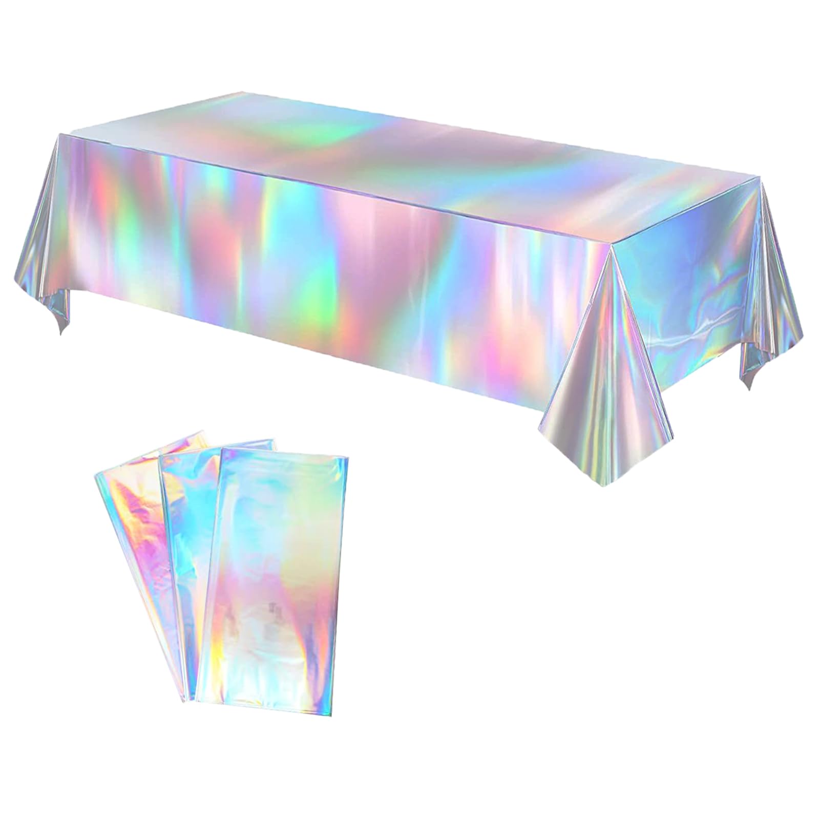 MaitianGuyou 3 Pack Iridescent Tablecloth - Disposable Plastic Table Covers Holographic Foil Iridescent Birthday Wedding Bridal Christmas Holiday Party Decorations 54x108 Inch (Laser)