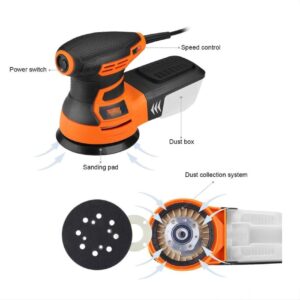 5-Inch Random Orbit Sander 3.0A With 12Pcs Sandpapers, 6 Variable Speed 6000-13000RPM Electric Sander, High Performance Dust Collection System, Sander For Woodworking - PRS01A