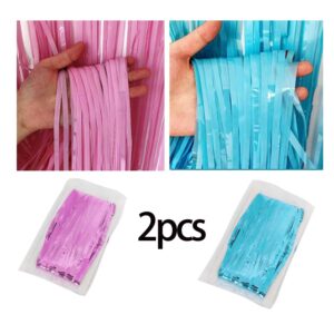 BRZIKWT 2 Pack Pink and Blue Foil Fringe Curtain Backdrop Beautiful Gender Reveal Backdrop Curtain for Family Party,Birthday,Christmas,Graduation Decorations(3.2 ft x 8.2 ft)