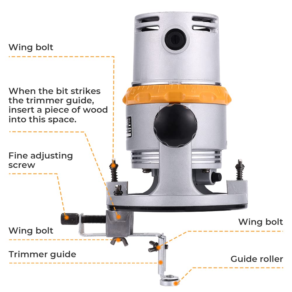 Hoteche Wood Router 12.5Amp Power Router for woodworking Fixed Base Routing Machine with 1/4", 1/2" and 12mm Collet