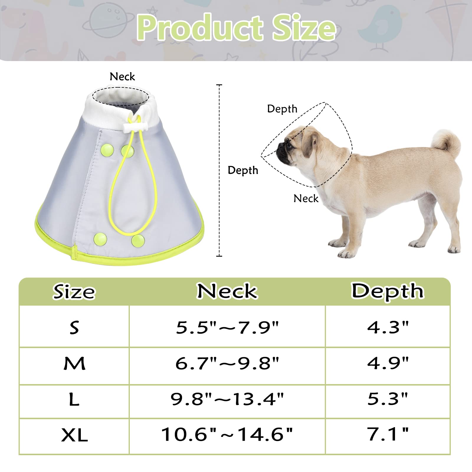 Vehomy Cat Recovery Collar Adjustable Cat Dog Cone Collar Pet Elizabethan Collar Soft Lightweight Dog E Collar for Cat Kitten Puppy to Stop Licking Wounds After Surgery Grey XL