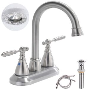 centerset bathroom faucet with pop-up sink stopper and strainer brushed nickel bathroom sink faucet for 3 hole- rv faucets bathroom sink faucets with hot and cold handle brass faucet