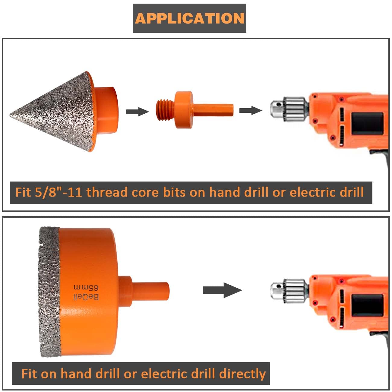 3Pcs 2" Diamond Beveling Chamfer Bits Tile Cone with 5/8-11 Thread Adapter 1" Diamond Finger Milling Bits for Existing Holes Enlarging Trimming in Tile Marble Porcelain Granite Ceramic