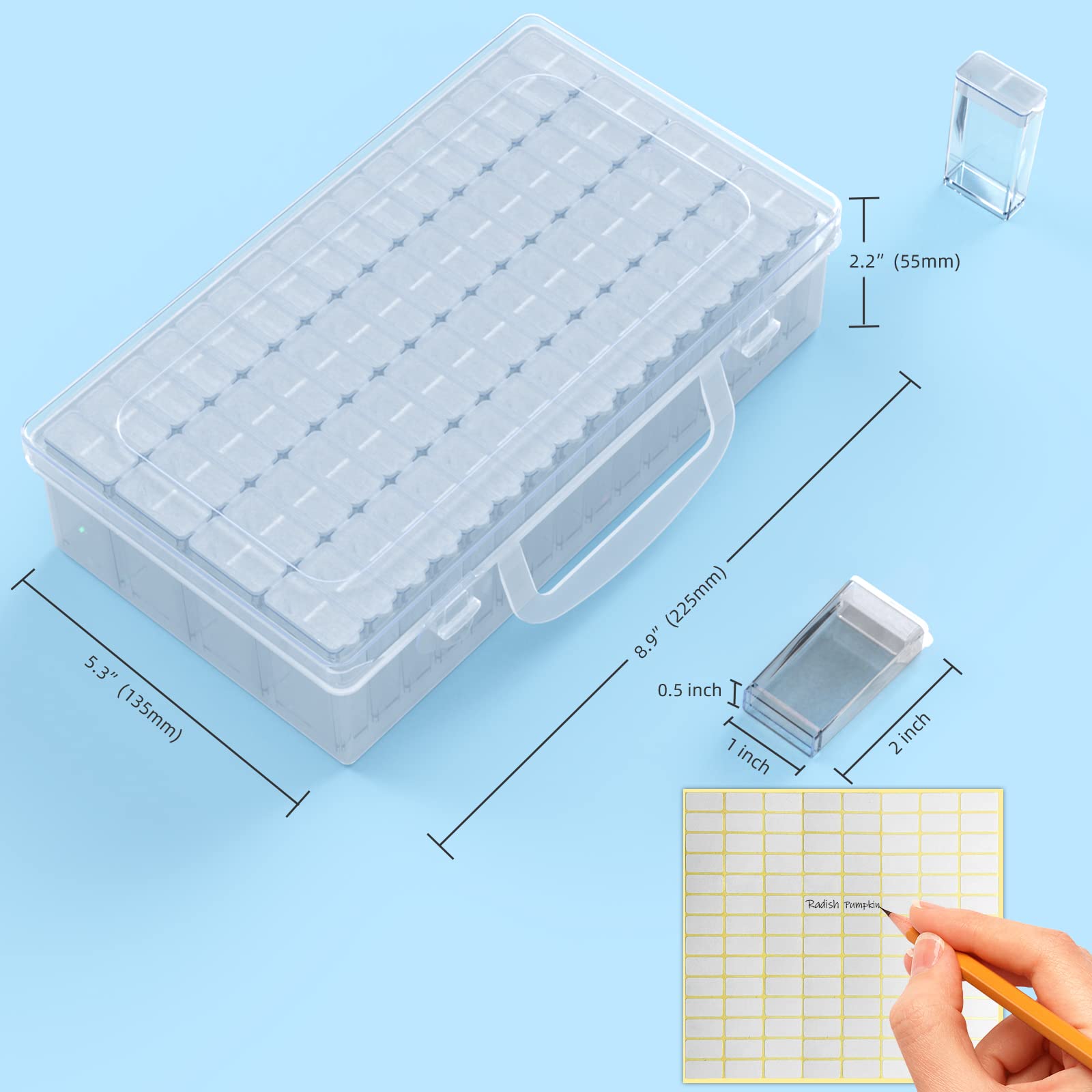 ARSUNOVO 64 Solts Seed Storage Box with 112Pcs Label Sticker and a Tweezers,Diamond Painting Organizer,Portable Bead Storage,Seed Organizer Use for Flower Seeds,Vegetable Seeds.