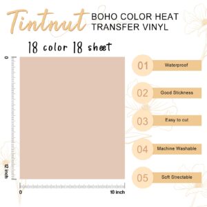 Tintnut Boho Color Heat Transfer Vinyl - 18 Sheets 12 X10 Inche Neutral Tone Brown HTV Vinyl Aqua Iron On Vinyl Beige/Brown/Tan/Light Lilac HTV for T-Shirts Compatible with Silhoutte Cameo