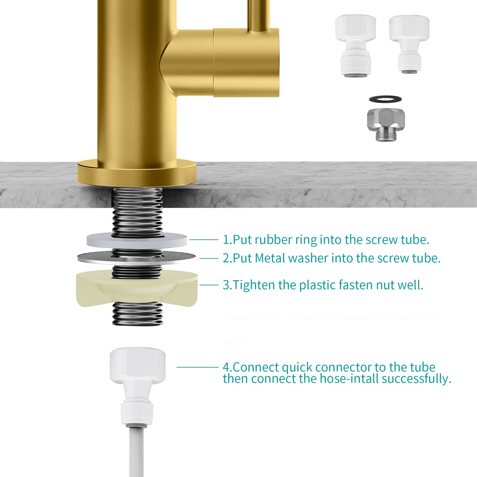 MIAOHUI Reverse Osmosis Faucet, Drinking Water Faucet Fits Non-Air Gap Water Filtration Systems, Modern RO Faucet Kitchen Filtered Water Faucet, Lead-Free, Stainless Steel (Brushed Brass)