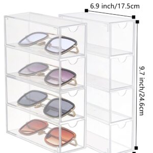 4 Drawers Acrylic Stackable Sunglasses Organizer, Clear Glasses Case Storage Organizer, Dust Proof & Waterproof Acrylic Drawers Sunglasses Storage Organizer for Dresser, Bedroom, Desk