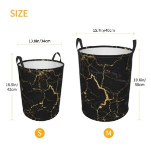 Gbuzozie Black Marble Round Laundry Hamper Marbling Texture Storage Basket Toys Clothes Organizer Bin For Home Bathroom Bedroom Dorm Nursery, 62l