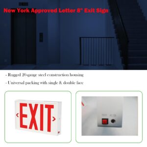 Garrini New York Approved Steel Letter 8" Exit Sign Emergency Light, Steel Housing with Backup Battery,120-277V， Single and Double Faces,Fire Resistant UL Certified NYC-200