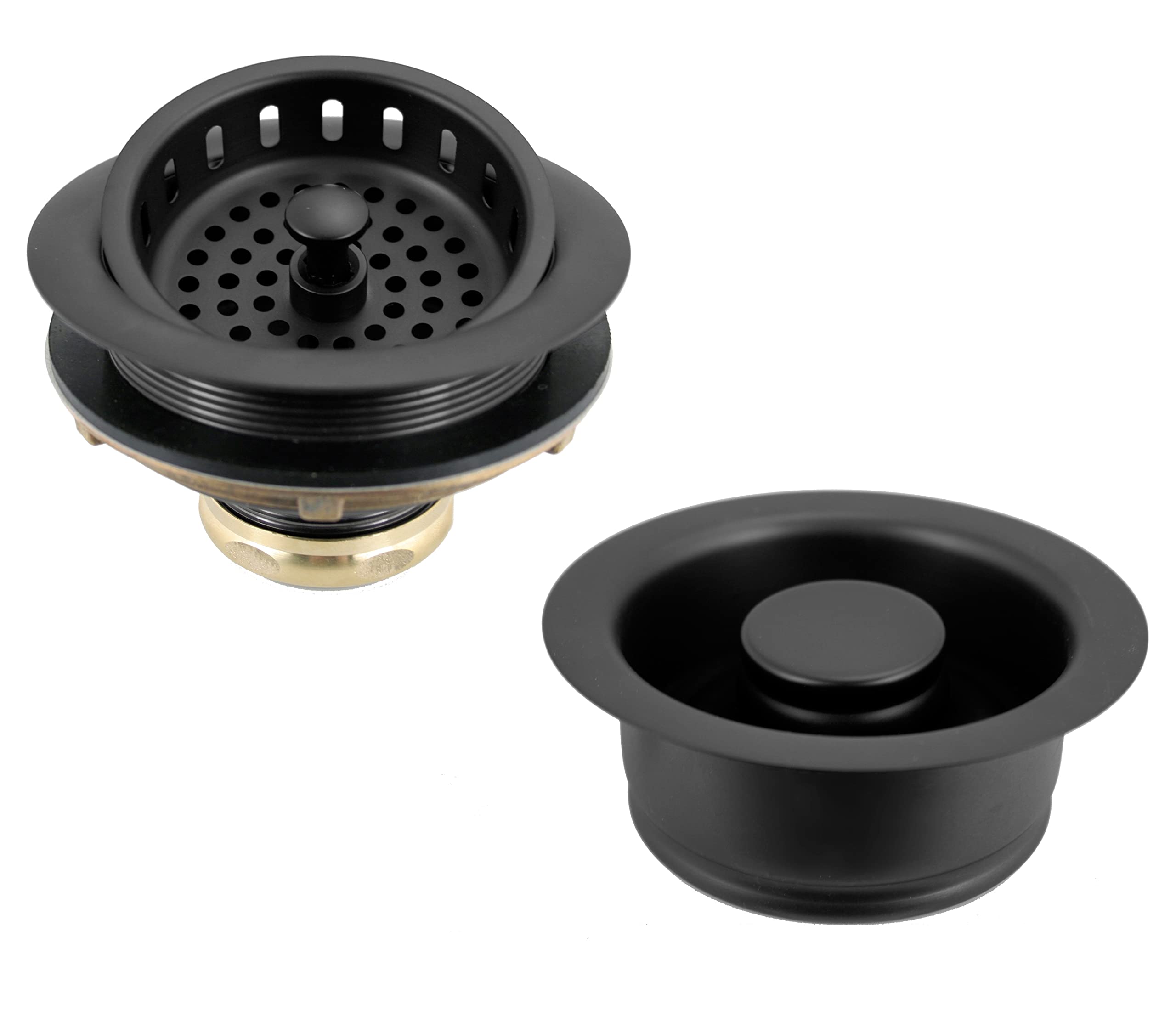 Westbrass A2165-62 4-1/4" OD Post Style Large Kitchen Basket Strainer with Waste Disposal Flange and Stopper Drain Set, 1-Pack, Matte Black