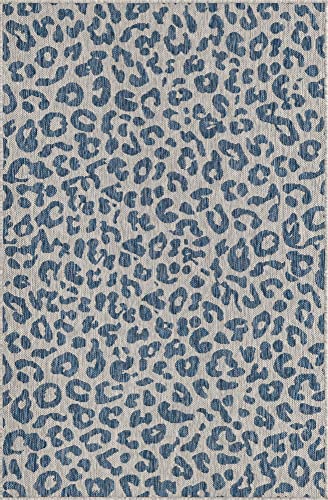 Rugs.com Outdoor Safari Collection Rug – 4' x 6' Blue Flatweave Rug Perfect for Entryways, Kitchens, Breakfast Nooks, Accent Pieces