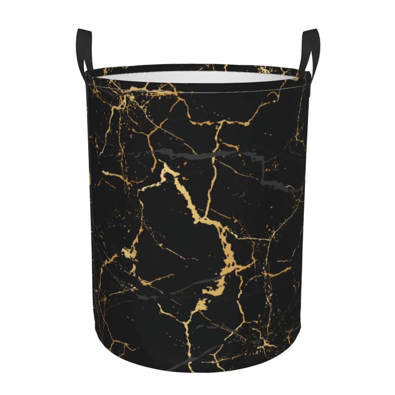 Gbuzozie Black Marble Round Laundry Hamper Marbling Texture Storage Basket Toys Clothes Organizer Bin For Home Bathroom Bedroom Dorm Nursery, 62l