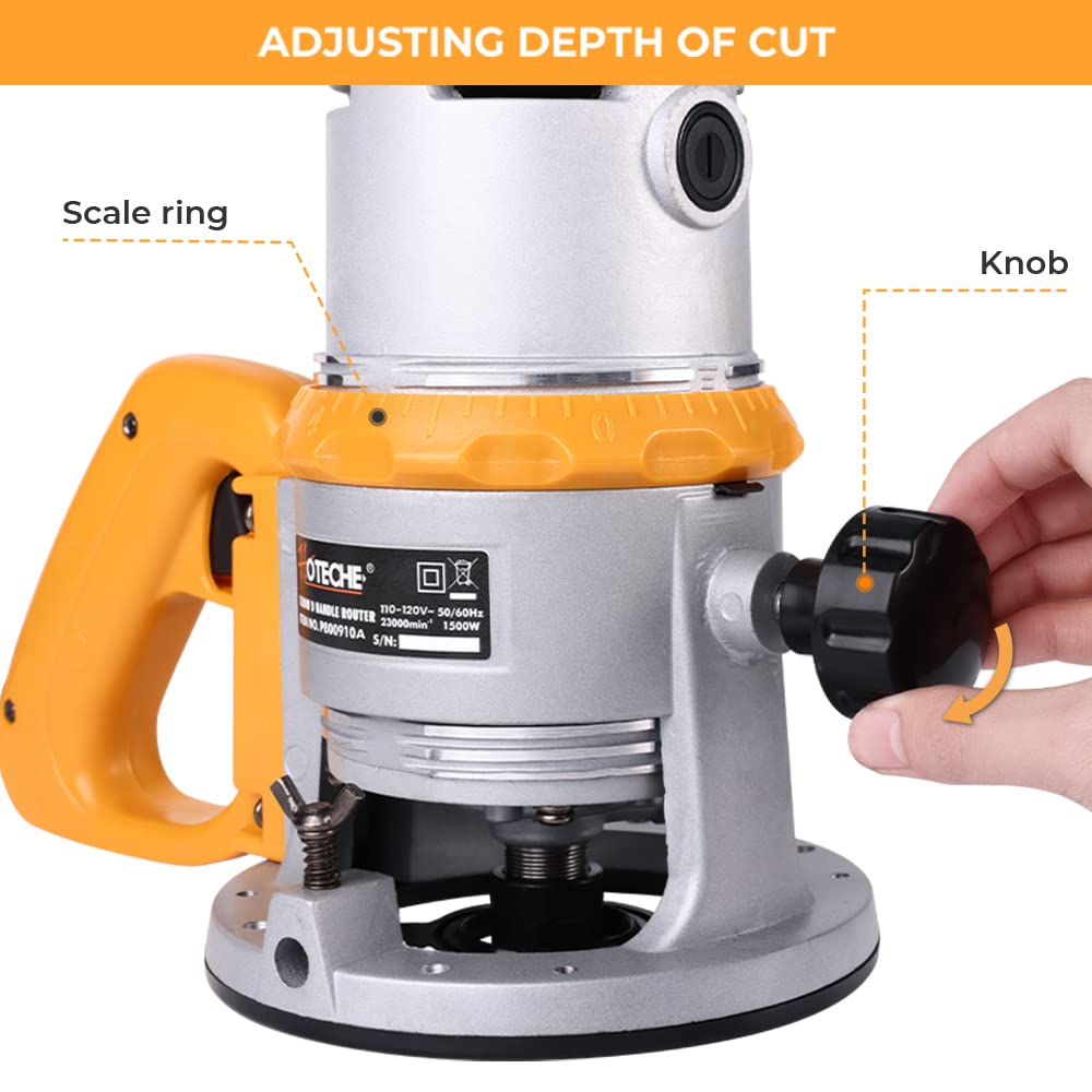 Hoteche Wood Router 12.5Amp Power Router for woodworking Fixed Base Routing Machine with 1/4", 1/2" and 12mm Collet