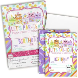 amanda creation let's par-tea cute animal bubble tea themed birthday party invitations, 20 5x7 fill-in cards with twenty white envelopes